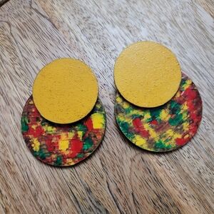 HAND CRAFTED Unique Paradise In Color3 Wooden Statement Earrings